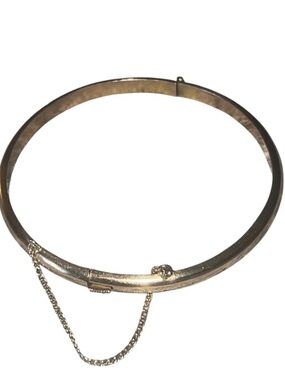 14k Rose Solid Gold Bangle Bracelet With Safety Chain 8.6g